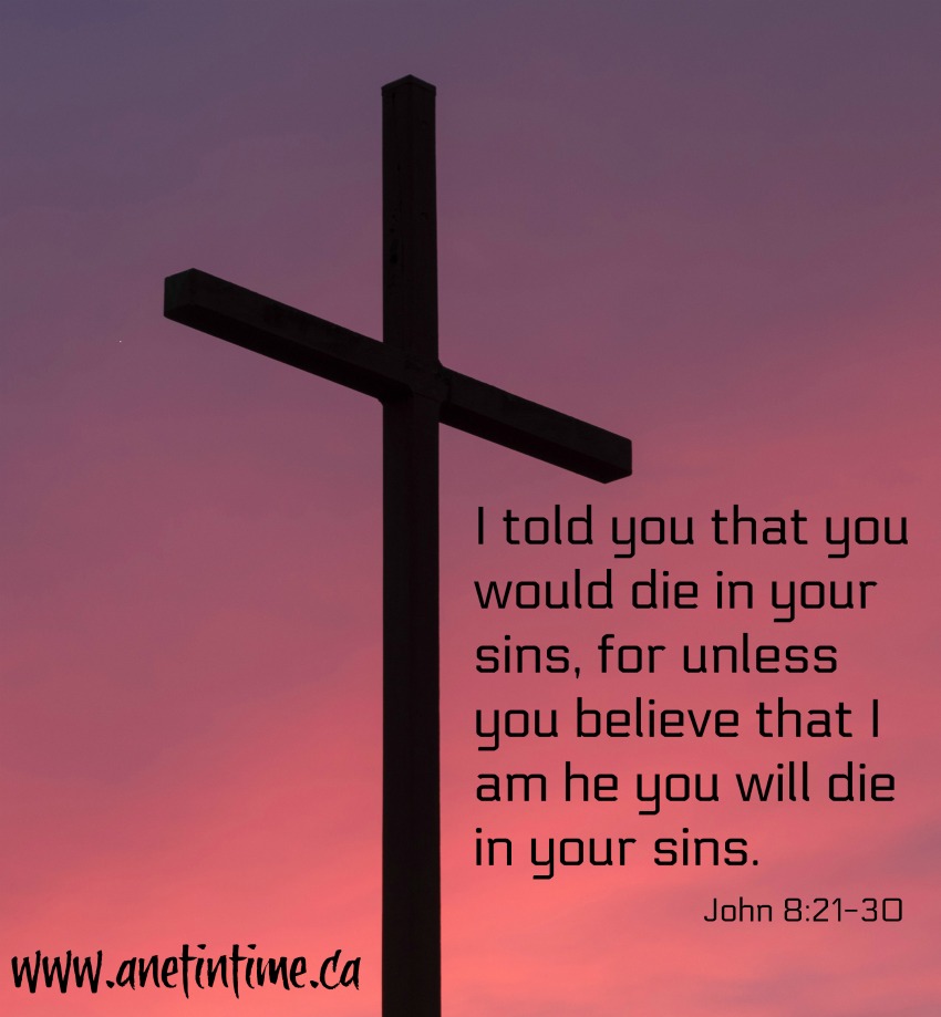 Picture of cross on sunset, words from John 8