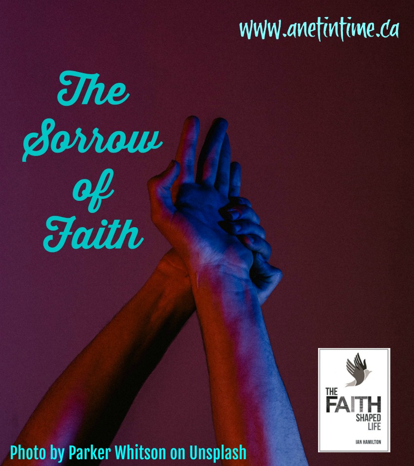 hands raised, text the sorrow of faith