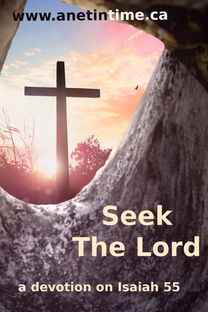 seek the Lord, text over cave with cross