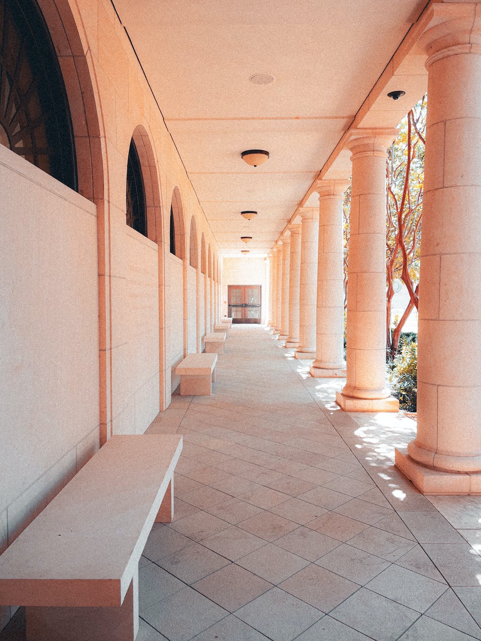 roofed walkway with benches
