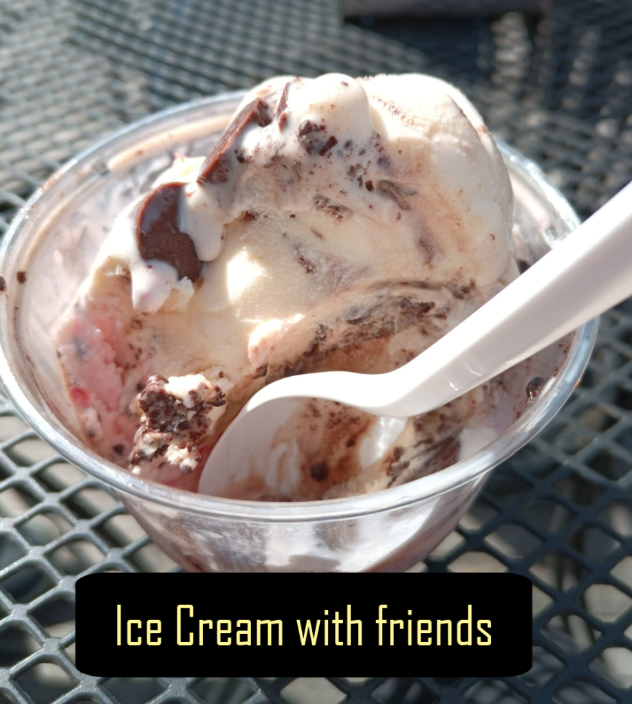 bowl of ice cream with text Ice cream with friends