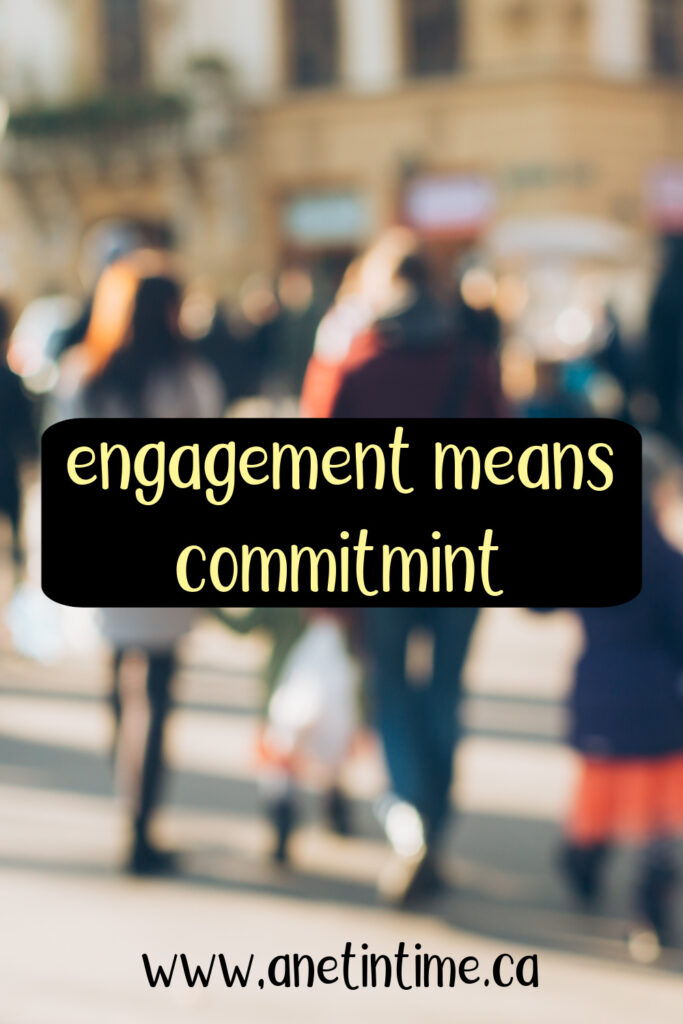 blurry image of a crowd, text engagement means commitment