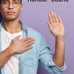 Honour-bound, text over image of a person swearing to tell the truth