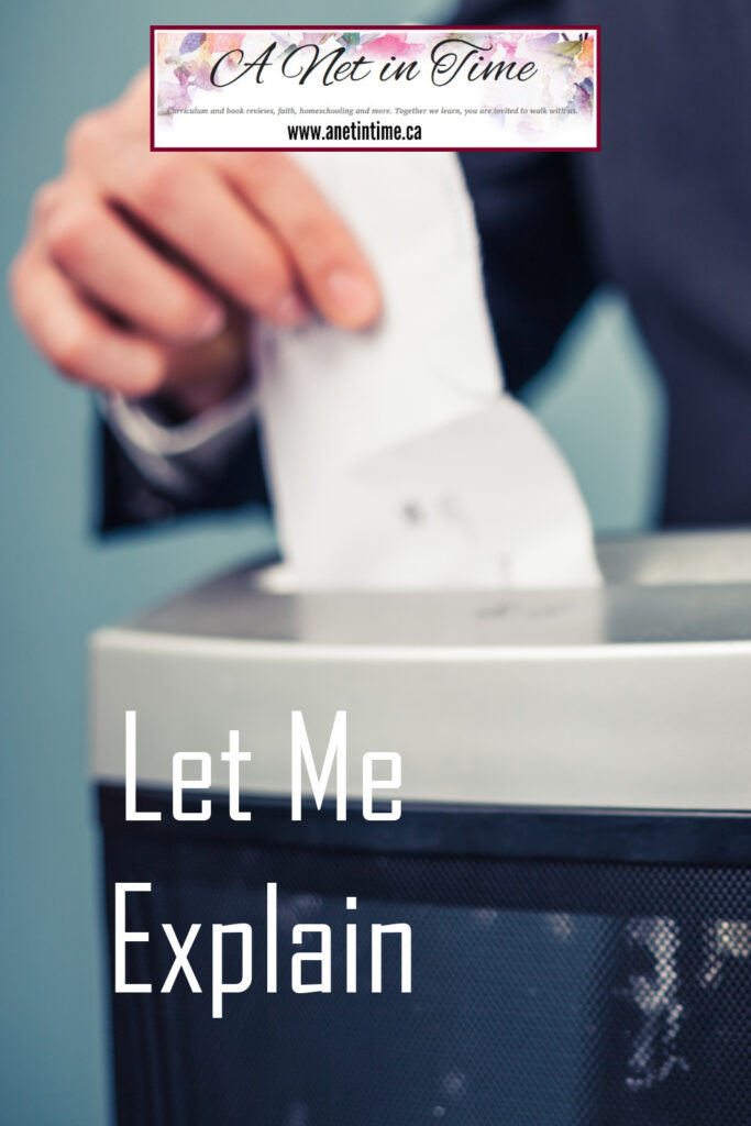 Text Let Me Explain, image of paper being shredded