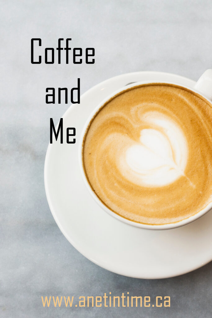 text coffee and me, image fancy coffee in a white cup